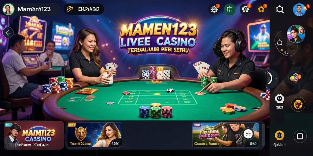 Tampilan gameplay seru di MAMEN123 dengan dealer langsung dan permainan yang menarik.