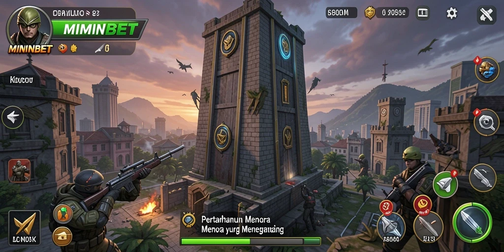 Tampilan gameplay MIMINBET yang intens dalam Tower Defense.