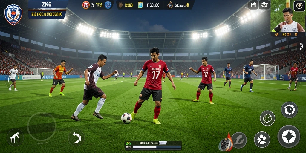 Tampilan gameplay menarik dari ZK6 dengan aksi sepak bola nyata.